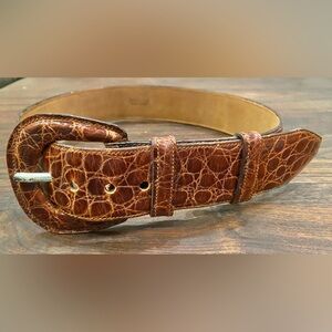 Vintage NORDSTROM Belt Sz S / 28 Brown Chestnut Alligator Embossed ITALY